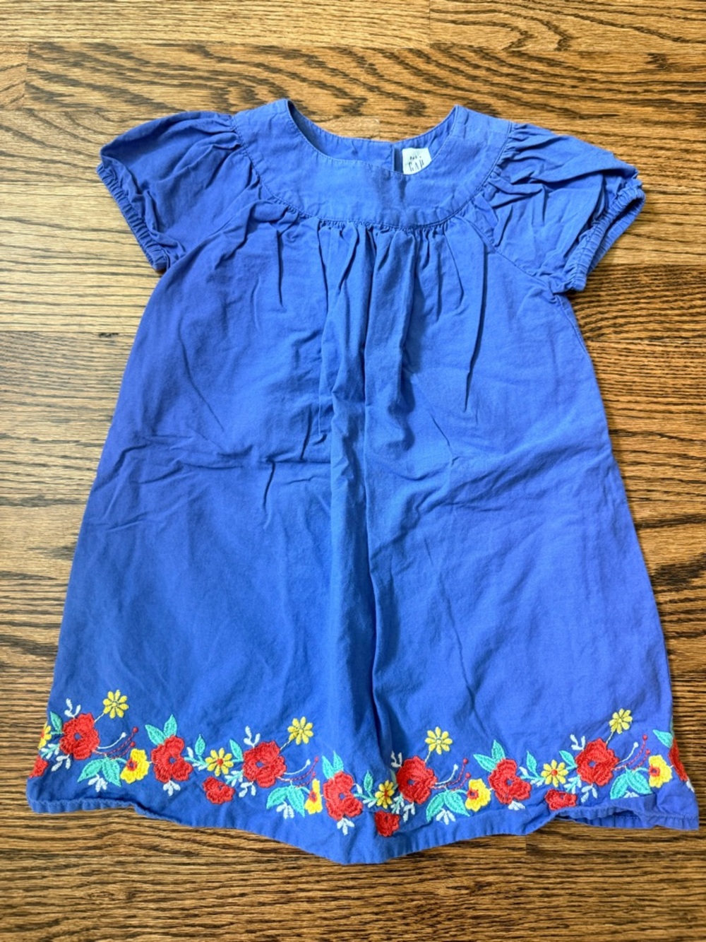 GAP Blue Girls Casual Dress with Floral Embroidery